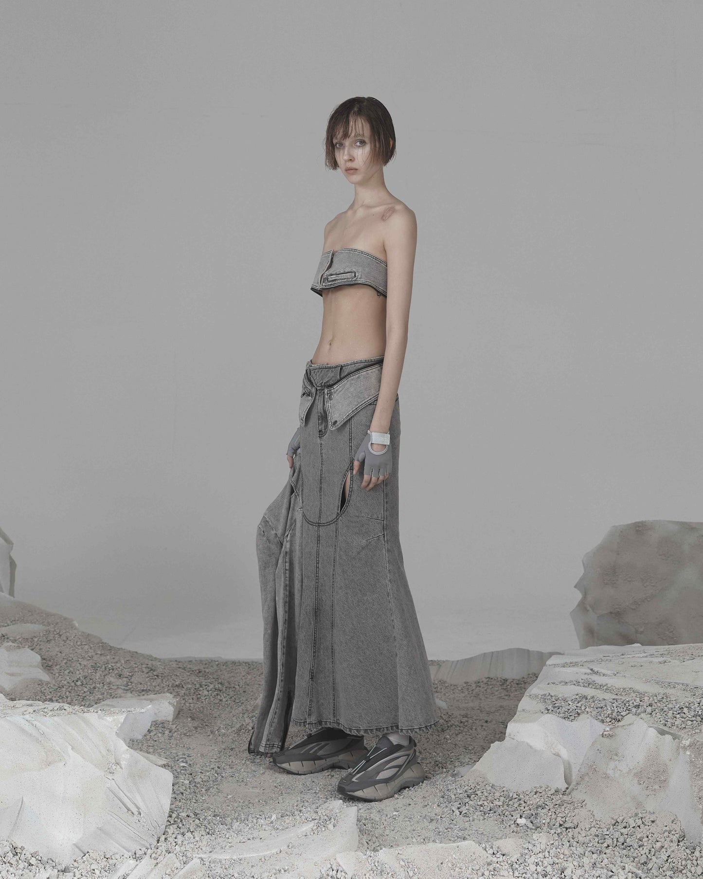 OJOS Mermaid Slit Denim Skirt
