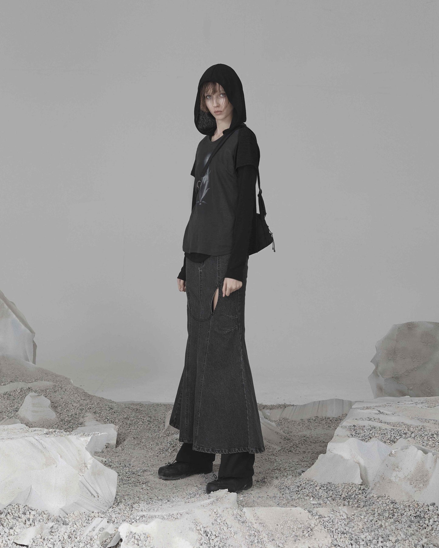 OJOS Mermaid Slit Denim Skirt