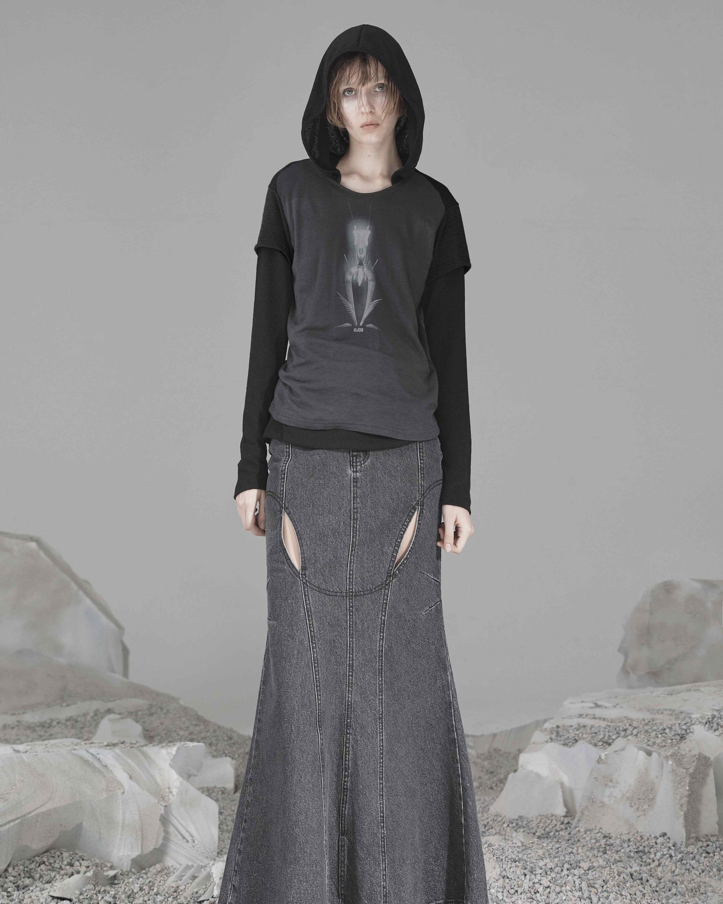 OJOS Mermaid Slit Denim Skirt