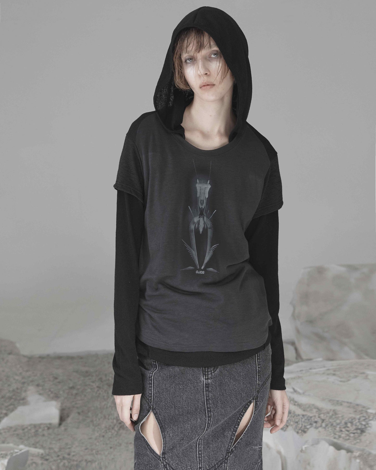 OJOS Mermaid Slit Denim Skirt
