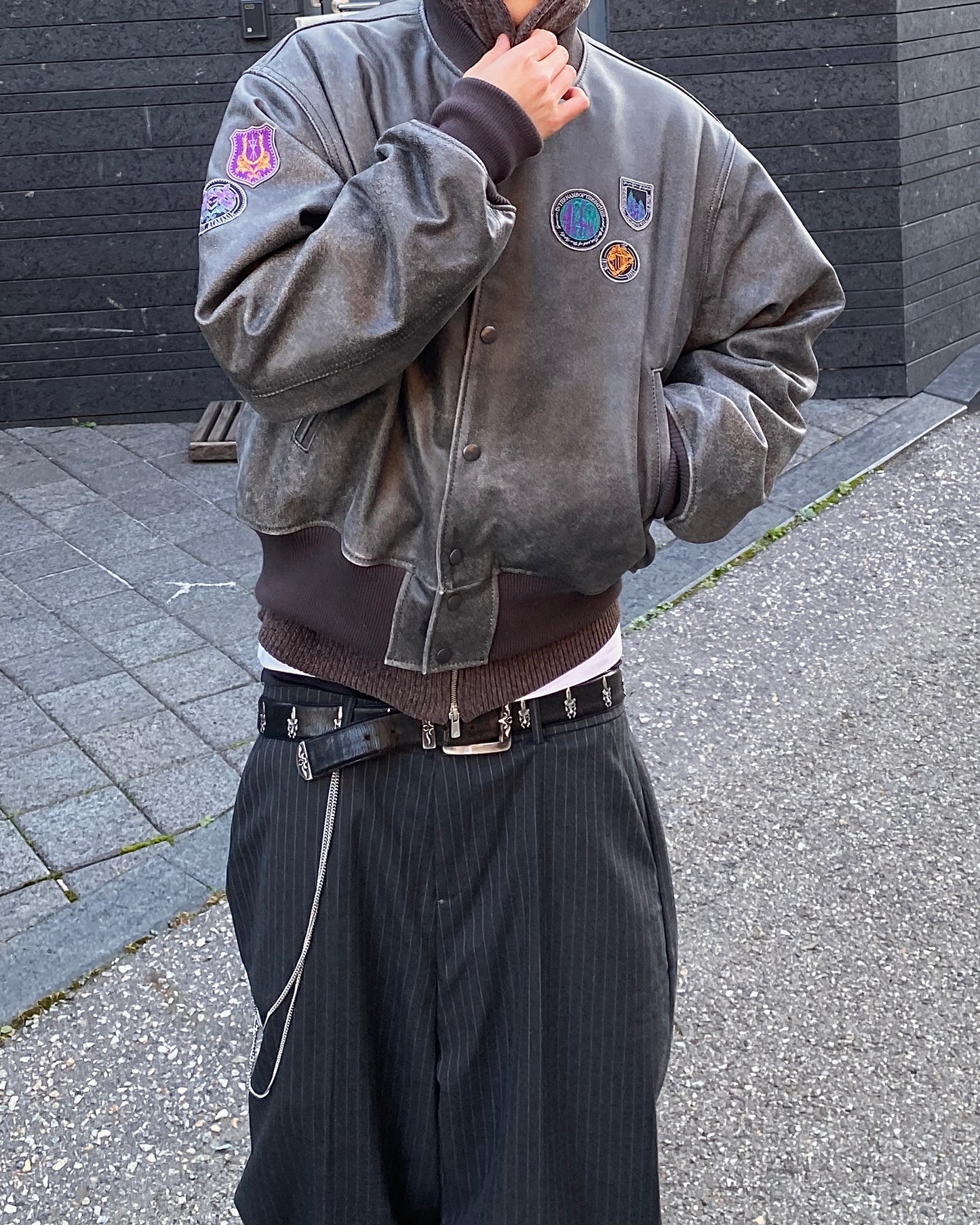 Undermycar PEAFOW MULTI PATCH DISTRESSED LEATHER VARSITY