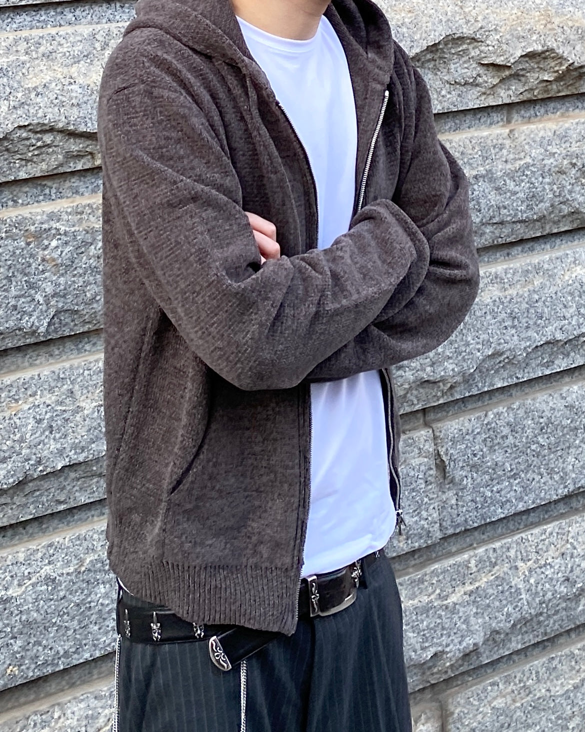 Undermycar ASSASSIN VELVET YARN KNIT ZIPPED HOODIE