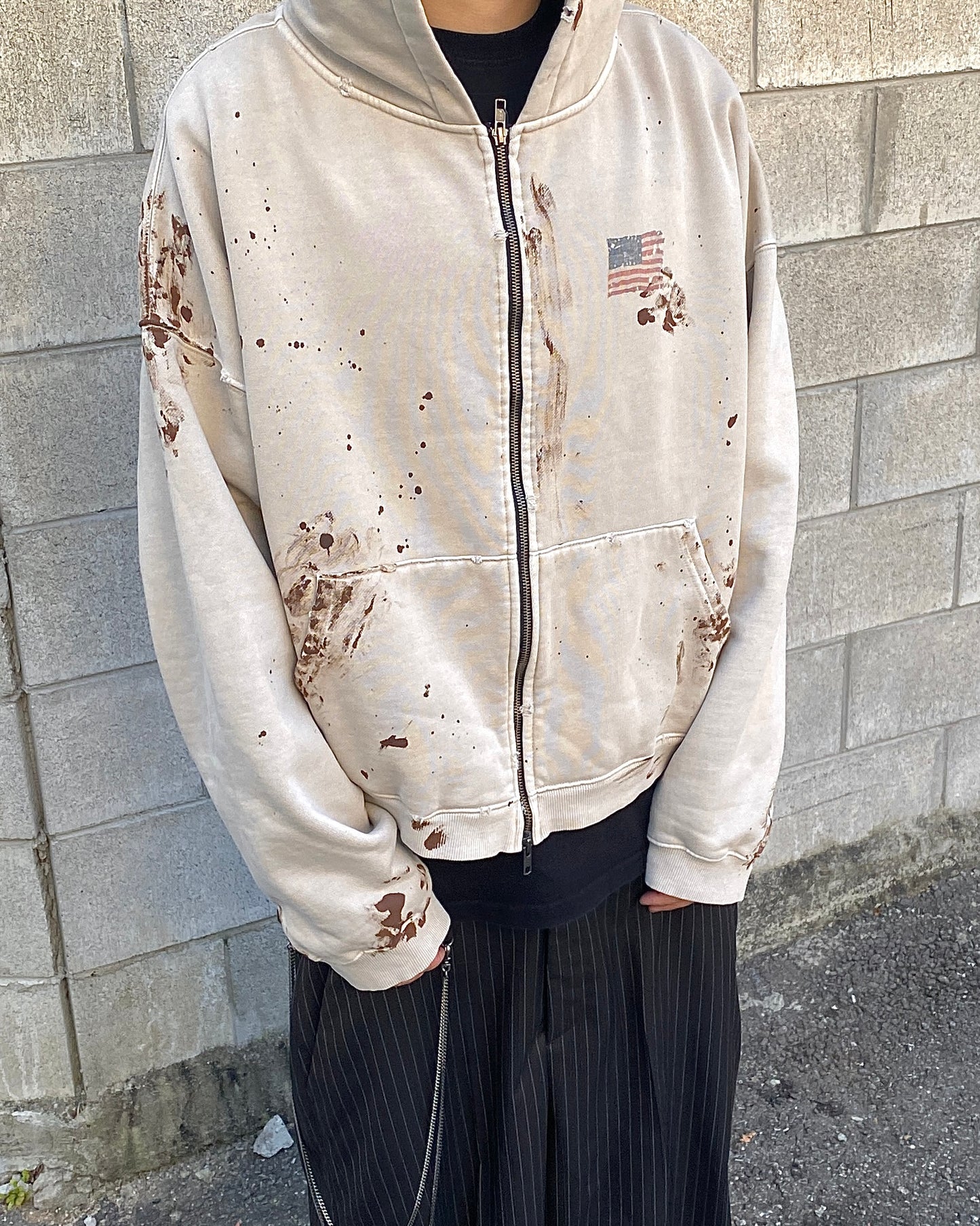 Undermycar VINTAGE AMERICAN FLAG DIRTY WASHED ZIPPED HOODIE