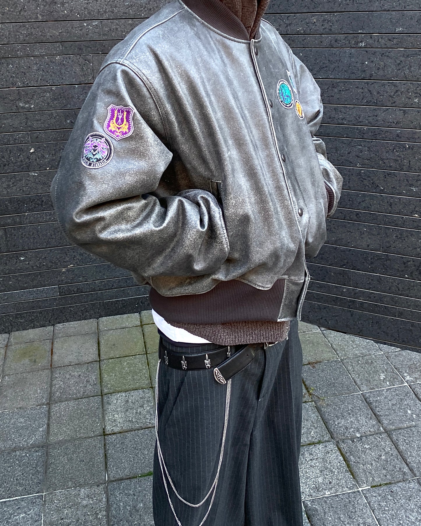Undermycar PEAFOW MULTI PATCH DISTRESSED LEATHER VARSITY