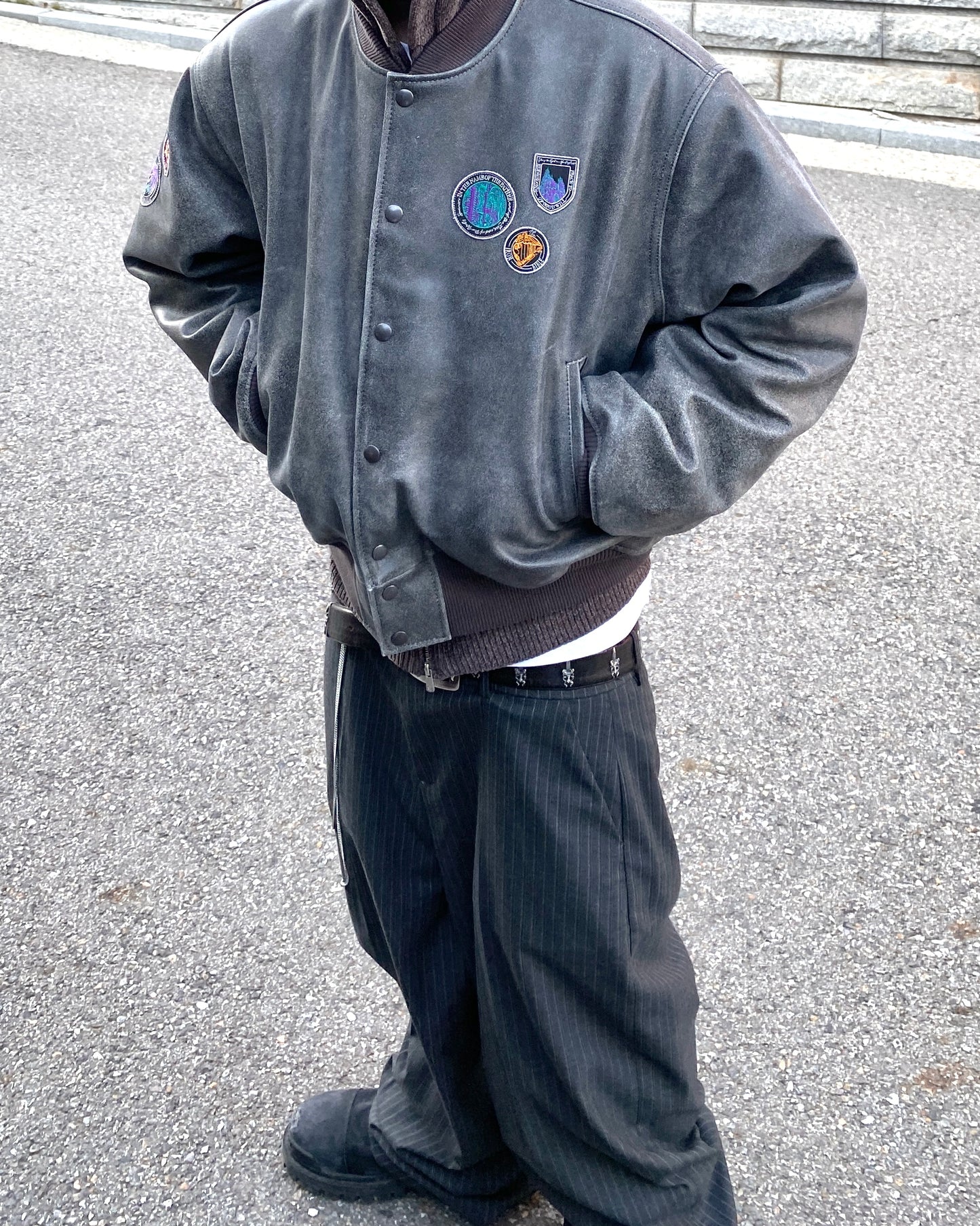 Undermycar PEAFOW MULTI PATCH DISTRESSED LEATHER VARSITY