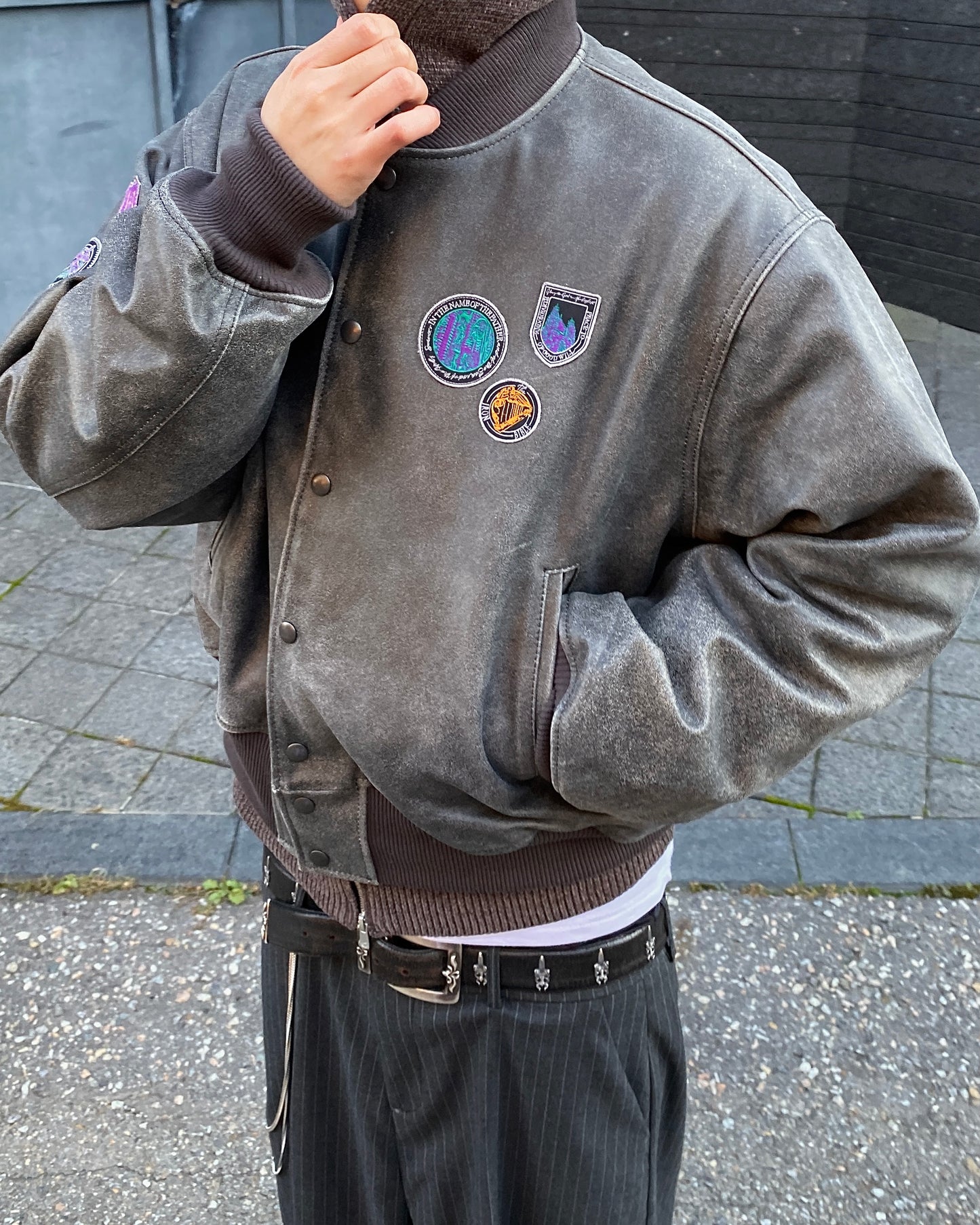 Undermycar PEAFOW MULTI PATCH DISTRESSED LEATHER VARSITY