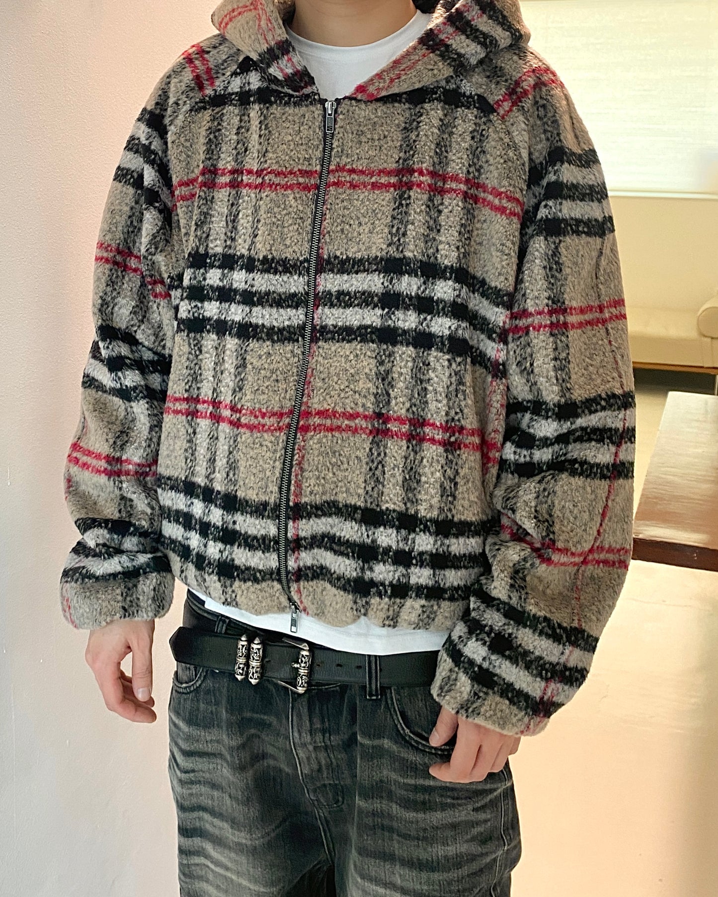 Undermycar LONDON HERITAGE CHECK FLEECE HOODED JACKET