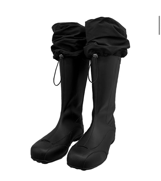 Nylon Folding Leather Boots / Black