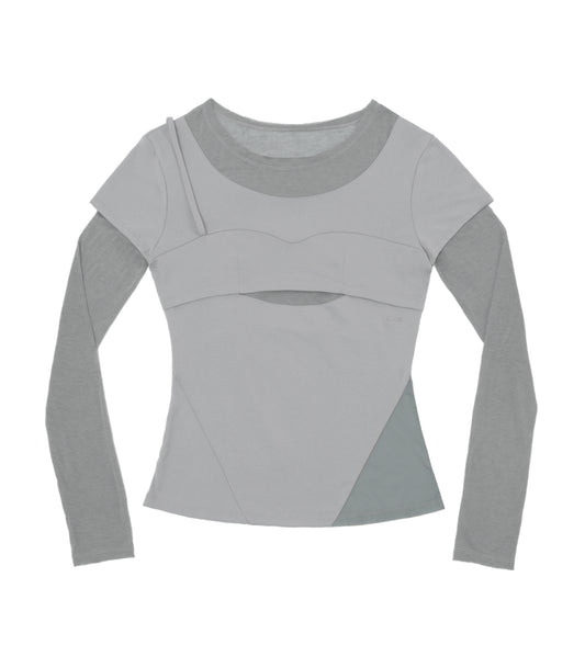 ojos Layered Shoulder Strap Long Sleeves / Khaki Grey