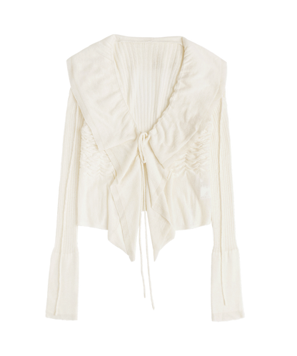 OJOS Ruffled Drape Angora Cardigan