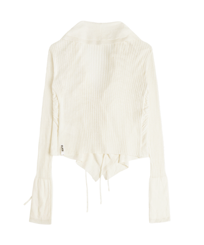 OJOS Ruffled Drape Angora Cardigan