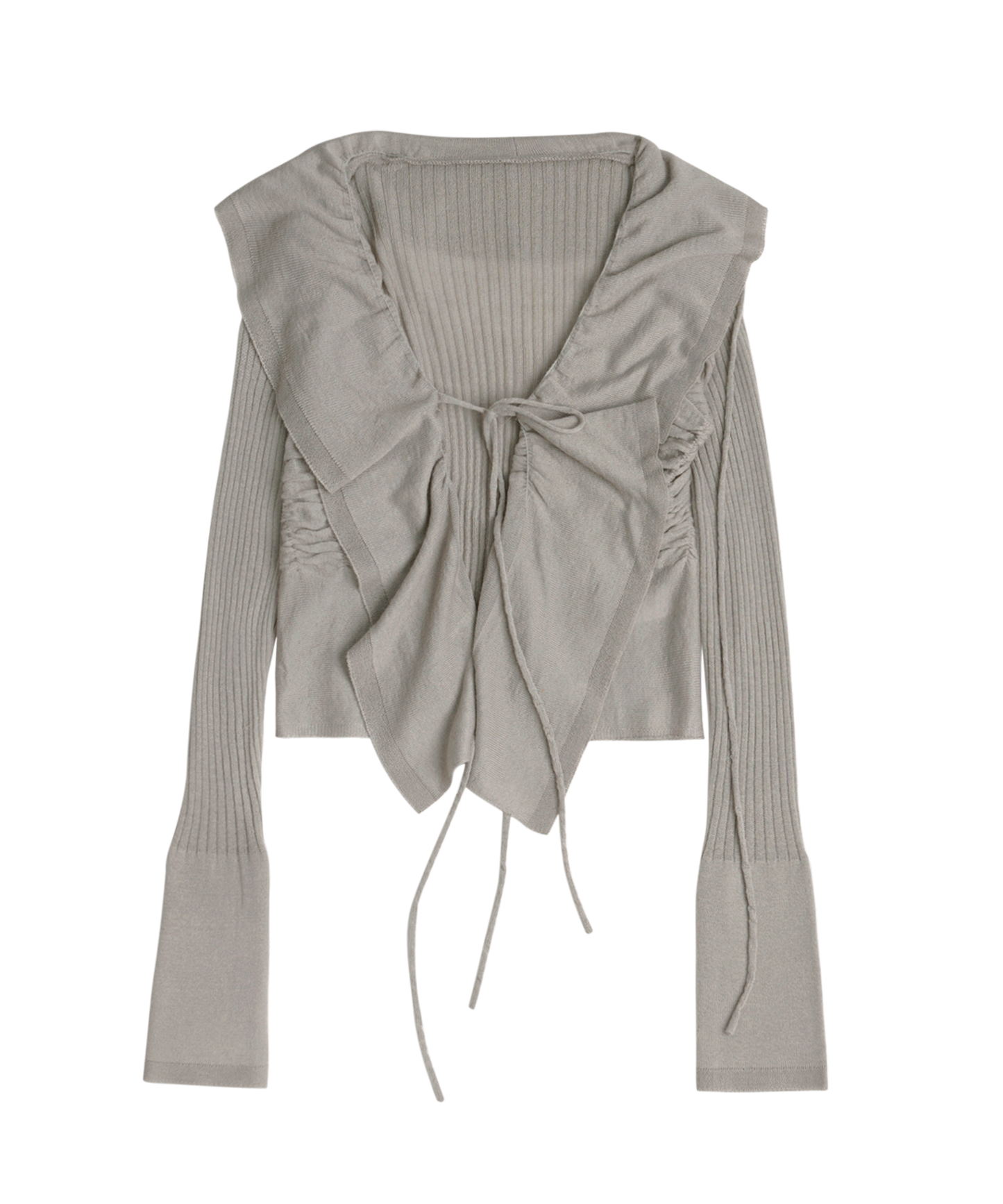 OJOS Ruffled Drape Angora Cardigan