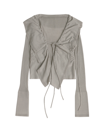 OJOS Ruffled Drape Angora Cardigan