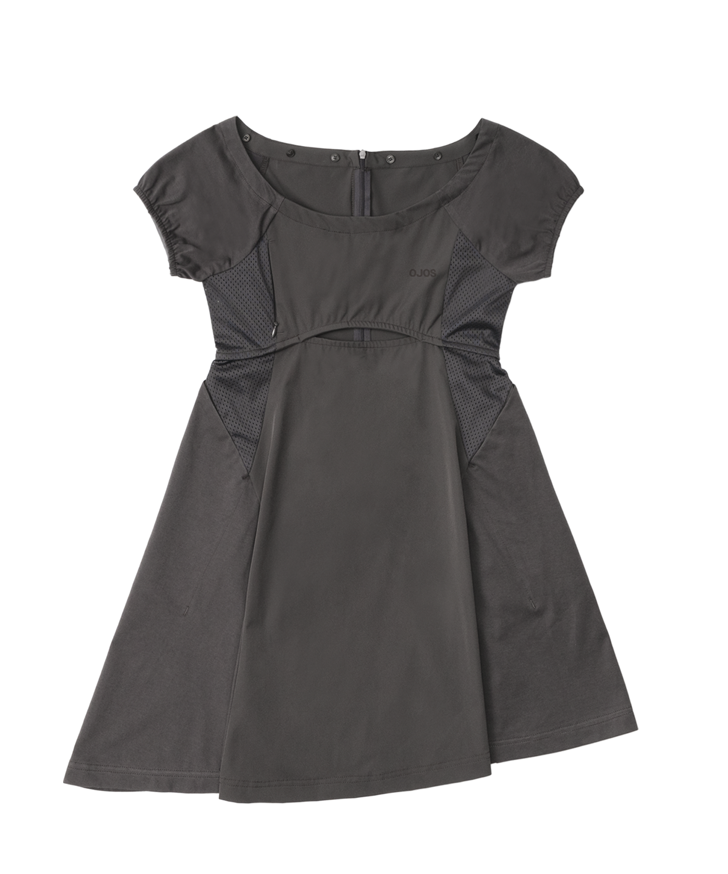 ◆ojos◆ ie Fluid Capsleeve Dress 01 Grey 24HSi:e-OP02-GR 1.CapsleeveSlitMiniDressCC1.