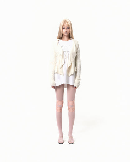 OJOS Ruffled Drape Angora Cardigan