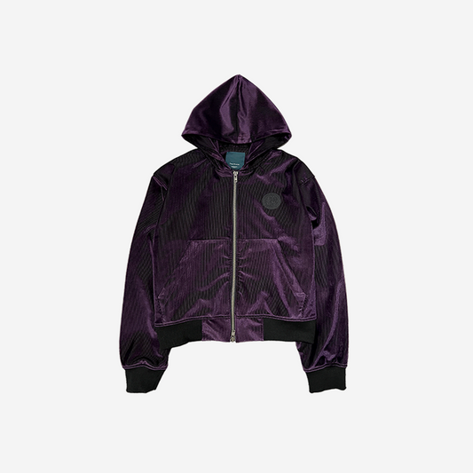 Undermycar AUSTRIAN CHURCH PATCH-UP PURPLE VELVET ZIPPED HOODIE