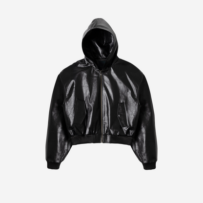 Undermycar OVERSIZE CROPPED COWHIDE HOODED BOMBER