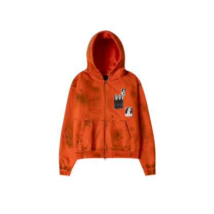 【Undermycar】Burning Wasteland Multi Patched Hoodie 2Colors Undermycar AGED MULTI PATCH DIRTY ORANGE ZIPPED HOODIE