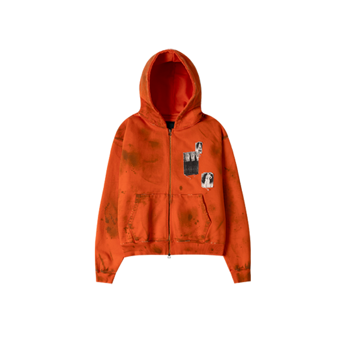 Undermycar AGED MULTI PATCH DIRTY ORANGE ZIPPED HOODIE