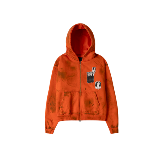 Undermycar AGED MULTI PATCH DIRTY ORANGE ZIPPED HOODIE