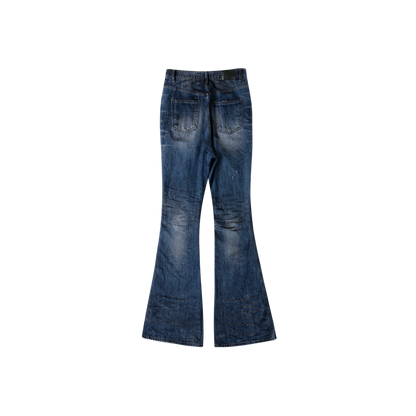 Undermycar OIL STAINED WRINKLED BLUE WIDE FLARE JEANS