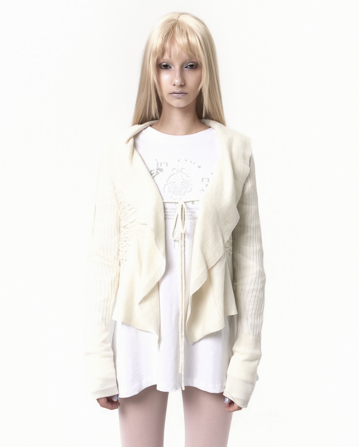 OJOS Ruffled Drape Angora Cardigan