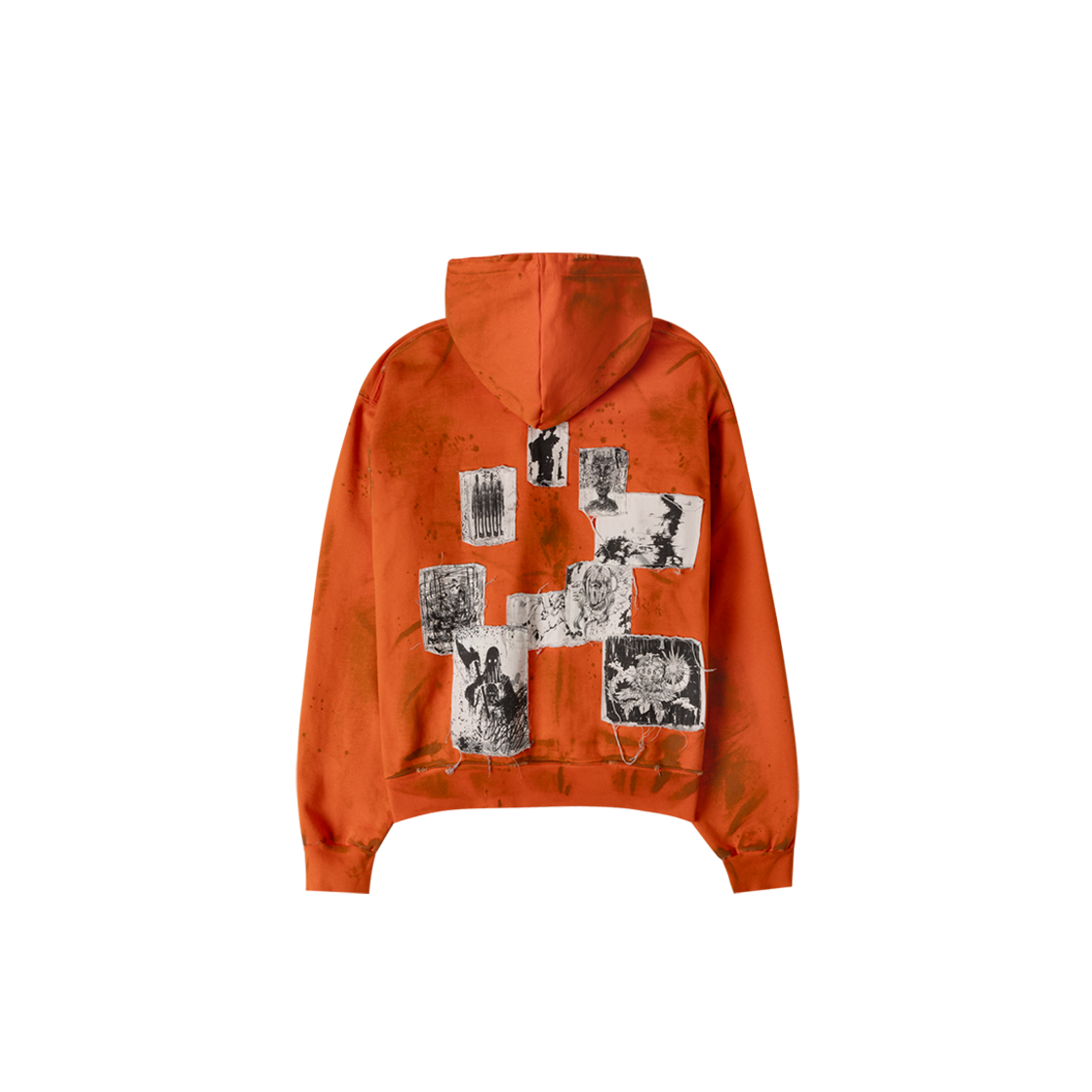 Undermycar AGED MULTI PATCH DIRTY ORANGE ZIPPED HOODIE