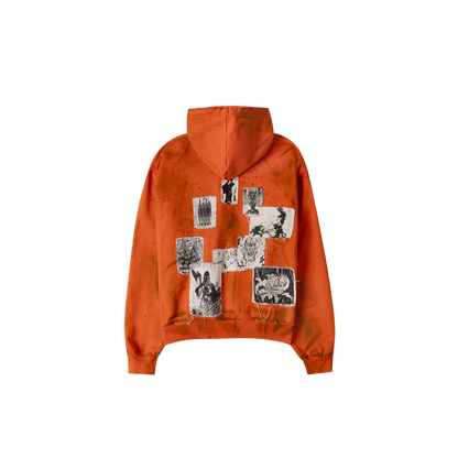 Undermycar AGED MULTI PATCH DIRTY ORANGE ZIPPED HOODIE