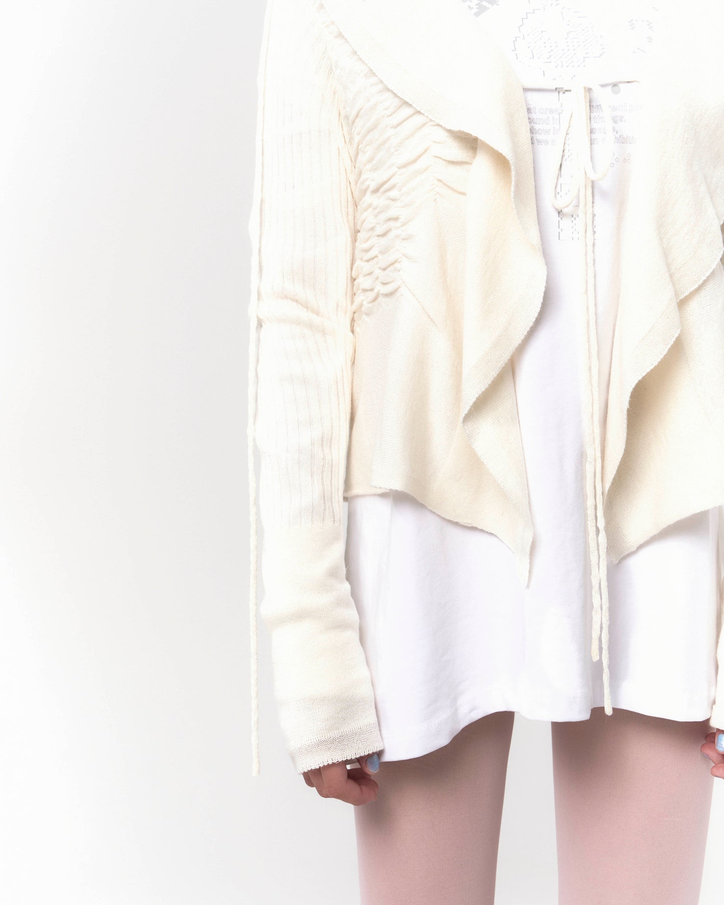 OJOS Ruffled Drape Angora Cardigan