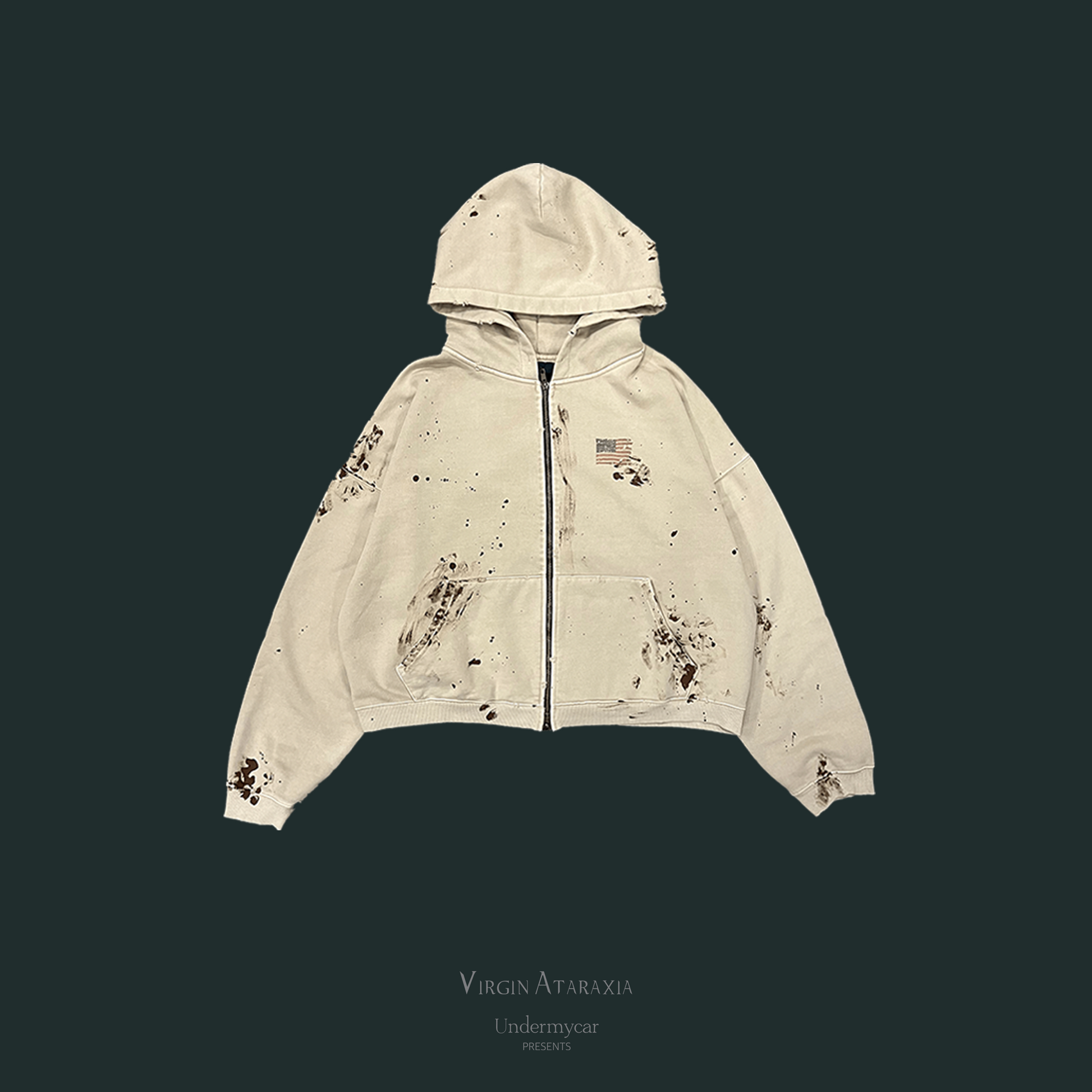 Undermycar VINTAGE AMERICAN FLAG DIRTY WASHED ZIPPED HOODIE Undermycar VINTAGE AMERICAN FLAG DIRTY WASHED ZIPPED HOODIE