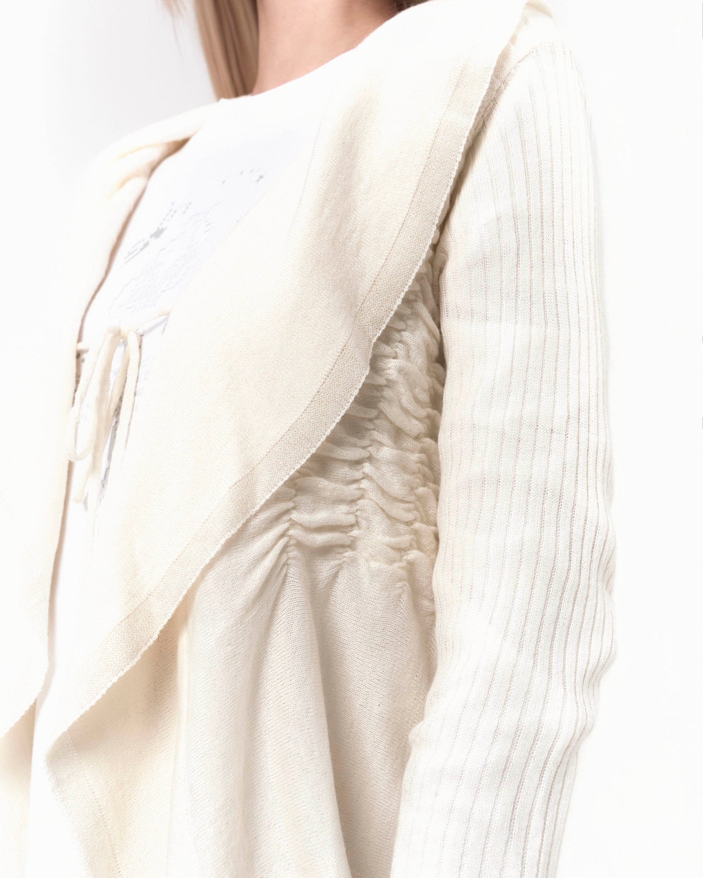 OJOS Ruffled Drape Angora Cardigan