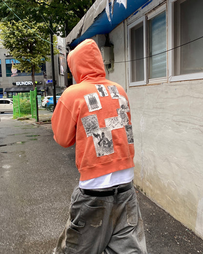 Undermycar AGED MULTI PATCH DIRTY ORANGE ZIPPED HOODIE