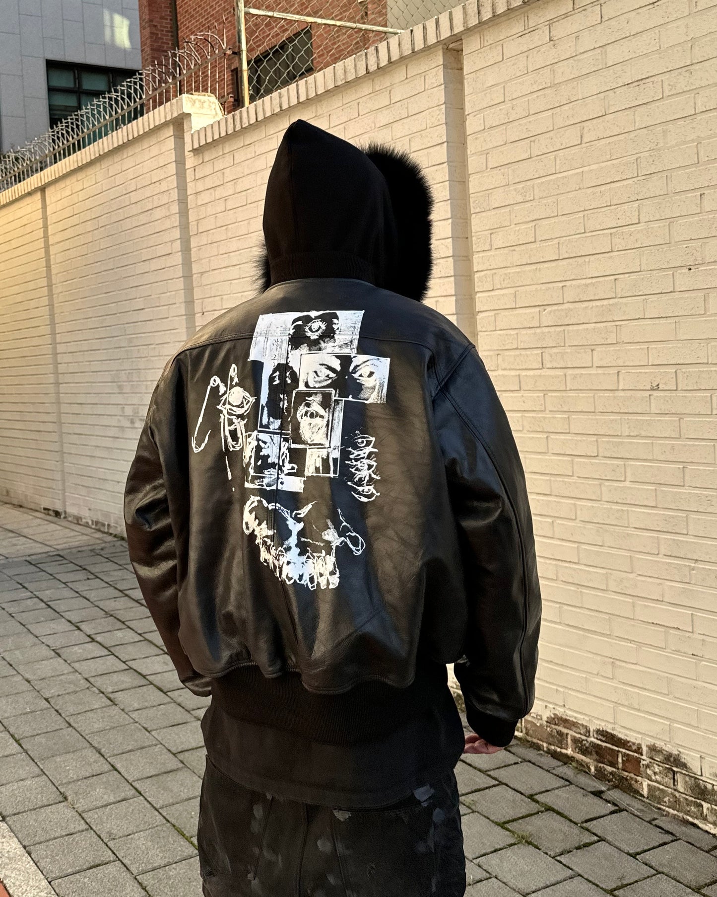 Undermycar UNKNOWN ARTWORK PRINTED GOAT SKIN BOMBER