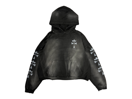 Undermycar DOUBLE CROSS PRINT BRUSH WASHED HOODIE