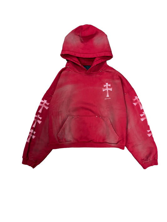 Undermycar DOUBLE CROSS PRINT BRUSH WASHED HOODIE