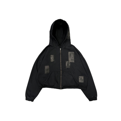 Undermycar MULTI PRINTING PATCH ZIPPED HOODIE