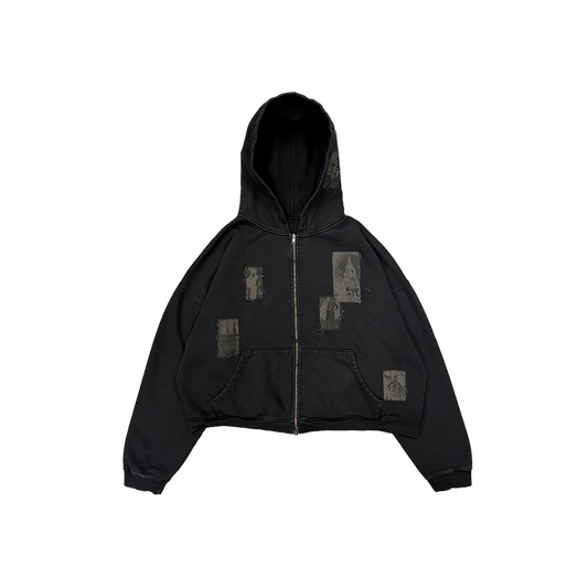 Undermycar MULTI PRINTING PATCH ZIPPED HOODIE