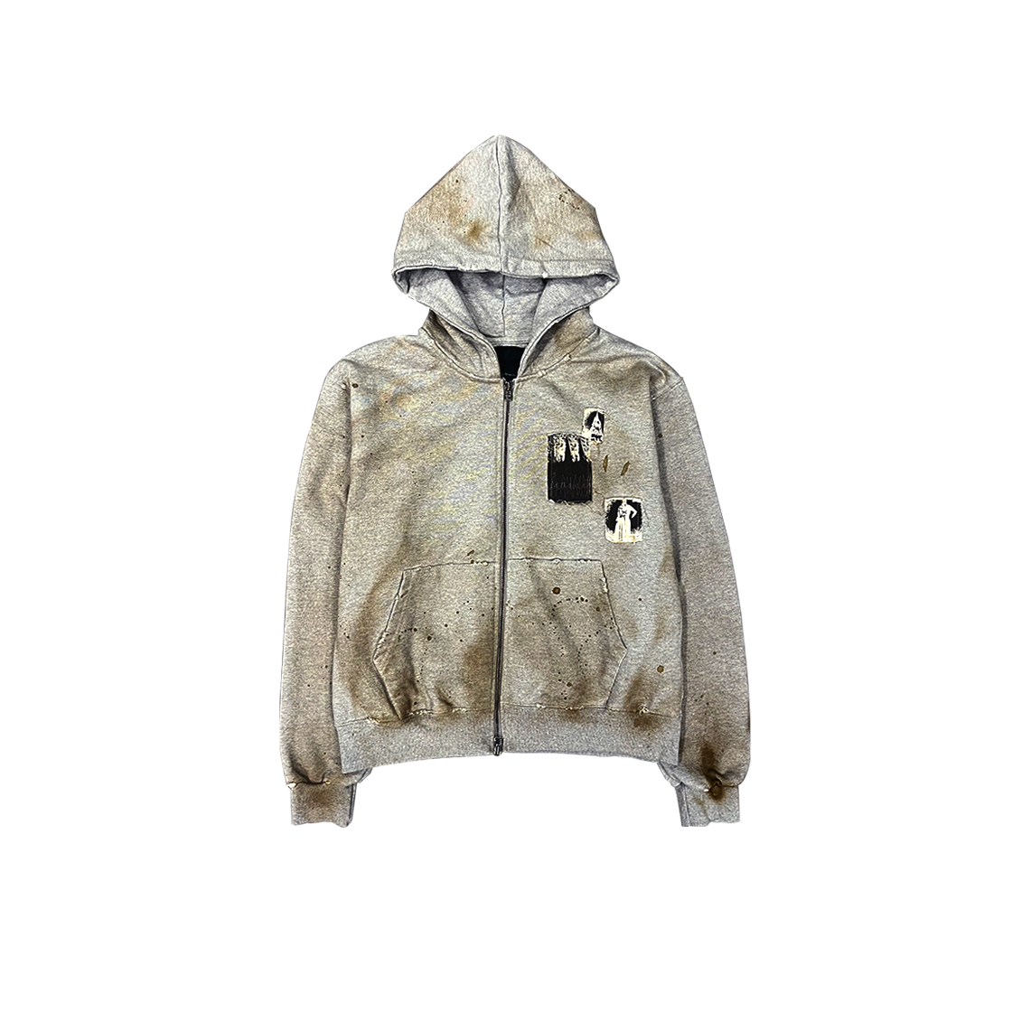 Undermycar AGED MULTI PATCH DIRTY MELANGE ZIPPED HOODIE