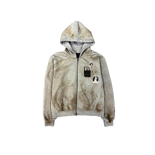 Undermycar AGED MULTI PATCH DIRTY MELANGE ZIPPED HOODIE