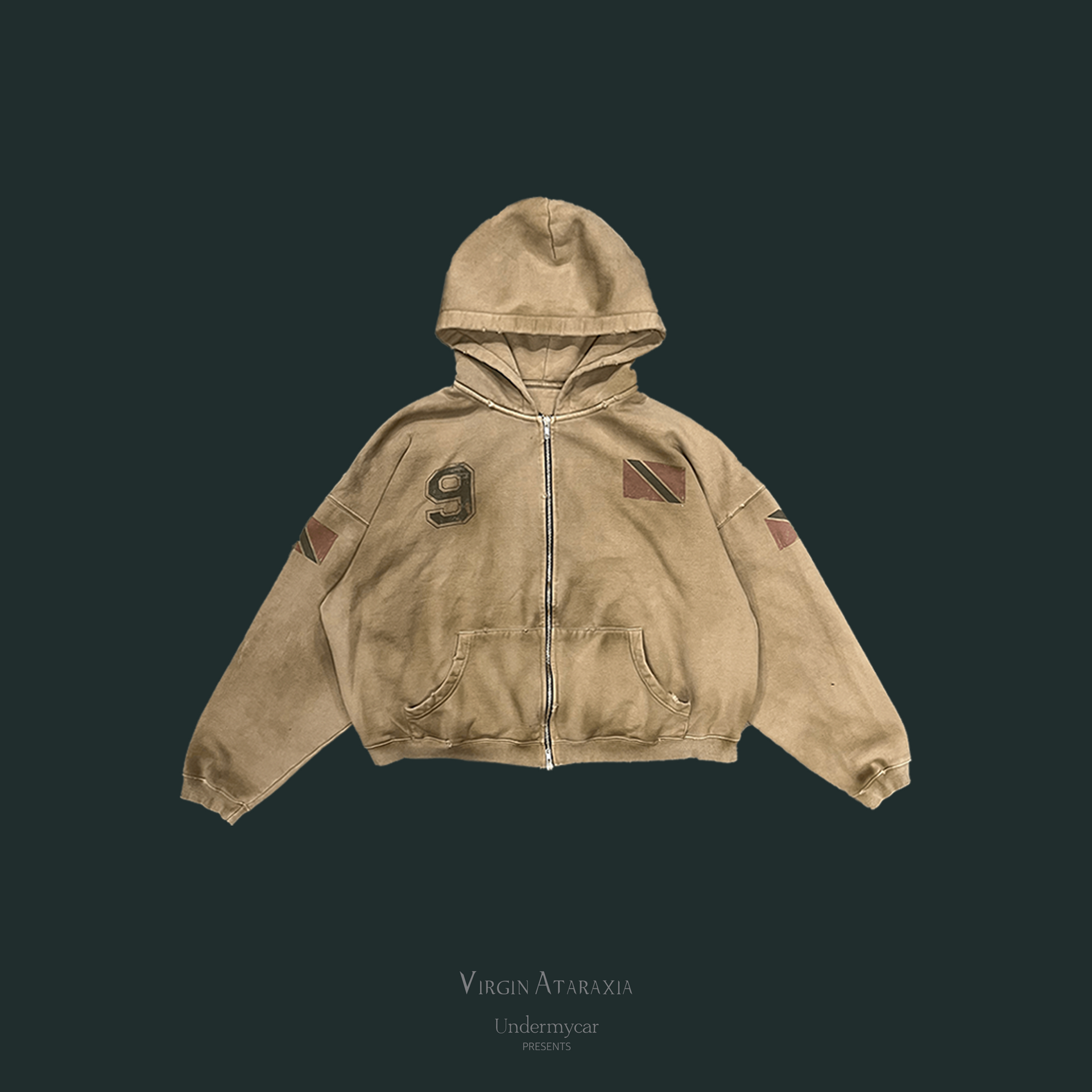 Undermycar】BEHIND VEILS SILENT SAINTS VINTAGE ZIPPED HOODIE Undermycar VINTAGE FLAG TRINIDAD TOBAGO ZIPPED HOODIE